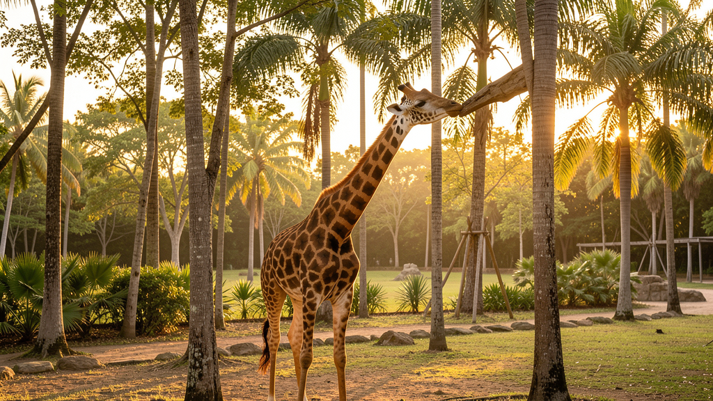 Giraffe feeding from tall trees in savanna area