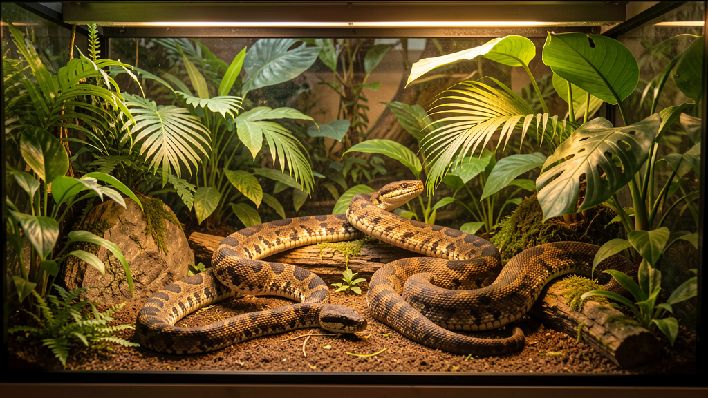 Exotic reptiles in naturalistic terrarium display
